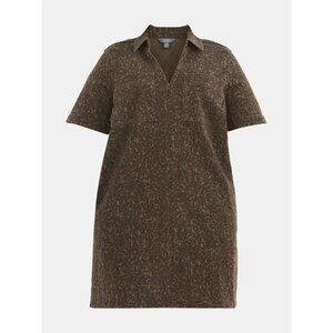 Terra & Sky Mini Popover Dress Plus Size 4X Brown Maple Denim Animal Print Artsy